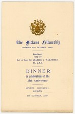 1927 Dickens Fellowship 25th Anniversary Dinner Menu Hotel Russell London