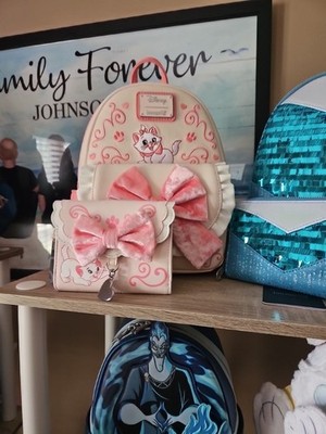 Loungefly Disney The Aristocats Marie Velvet Bow Mini Backpack/Wallet Combo 