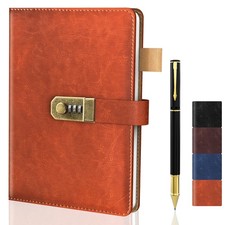 Diary with Lock for Men and Women, A5 Vintage Leather Journal Brownish Red