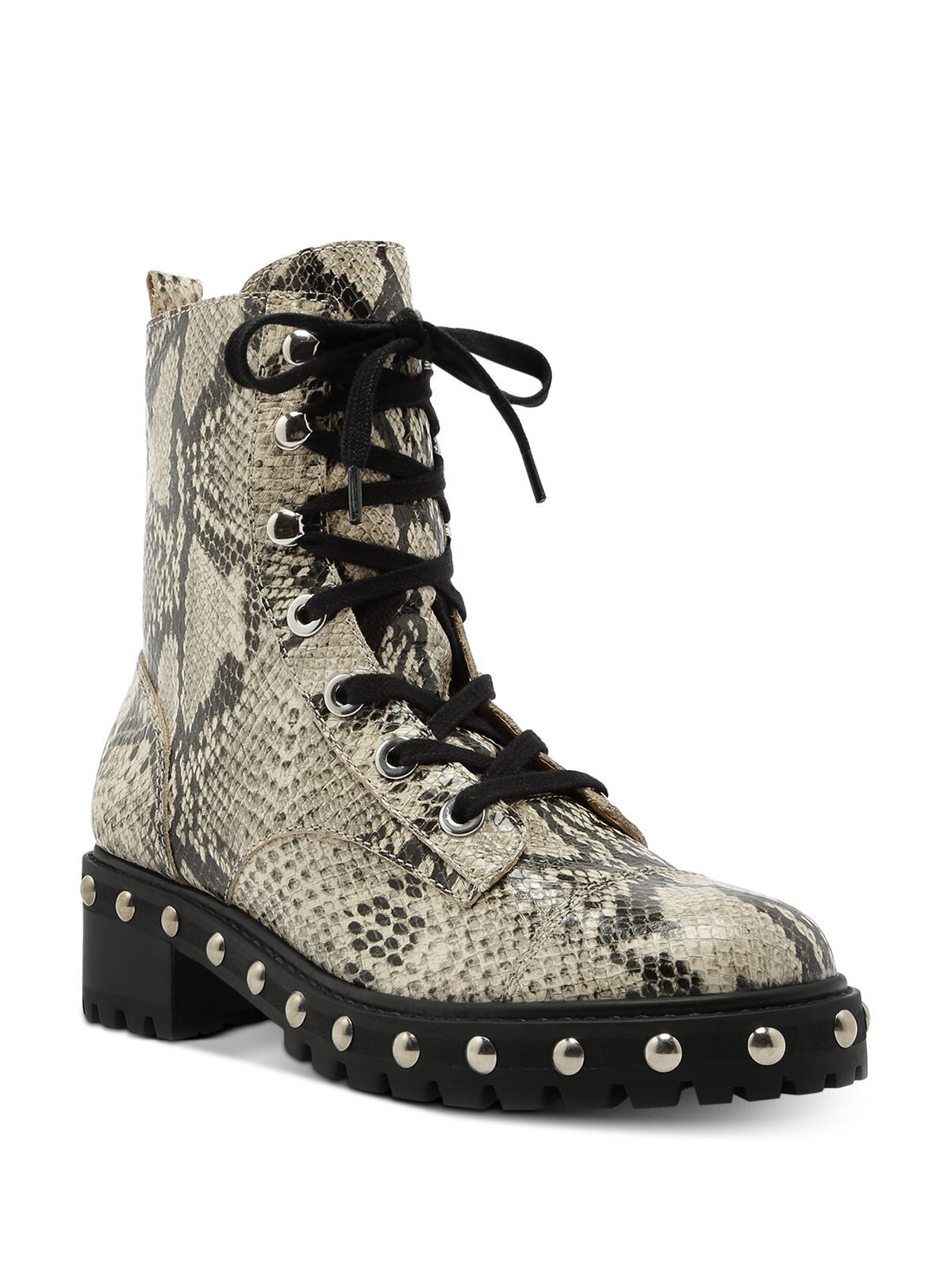 SCHUTZ Womens Beige Snake Print Up Cap Andrea Wedge Leather Combat Boots 10.5 B