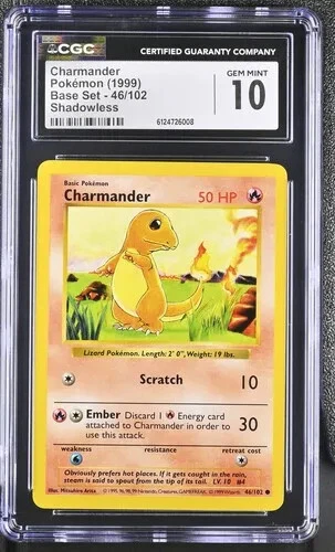 1999 Pokemon Base Set Charmander Shadowless 46/102 CGC 10 #46/102