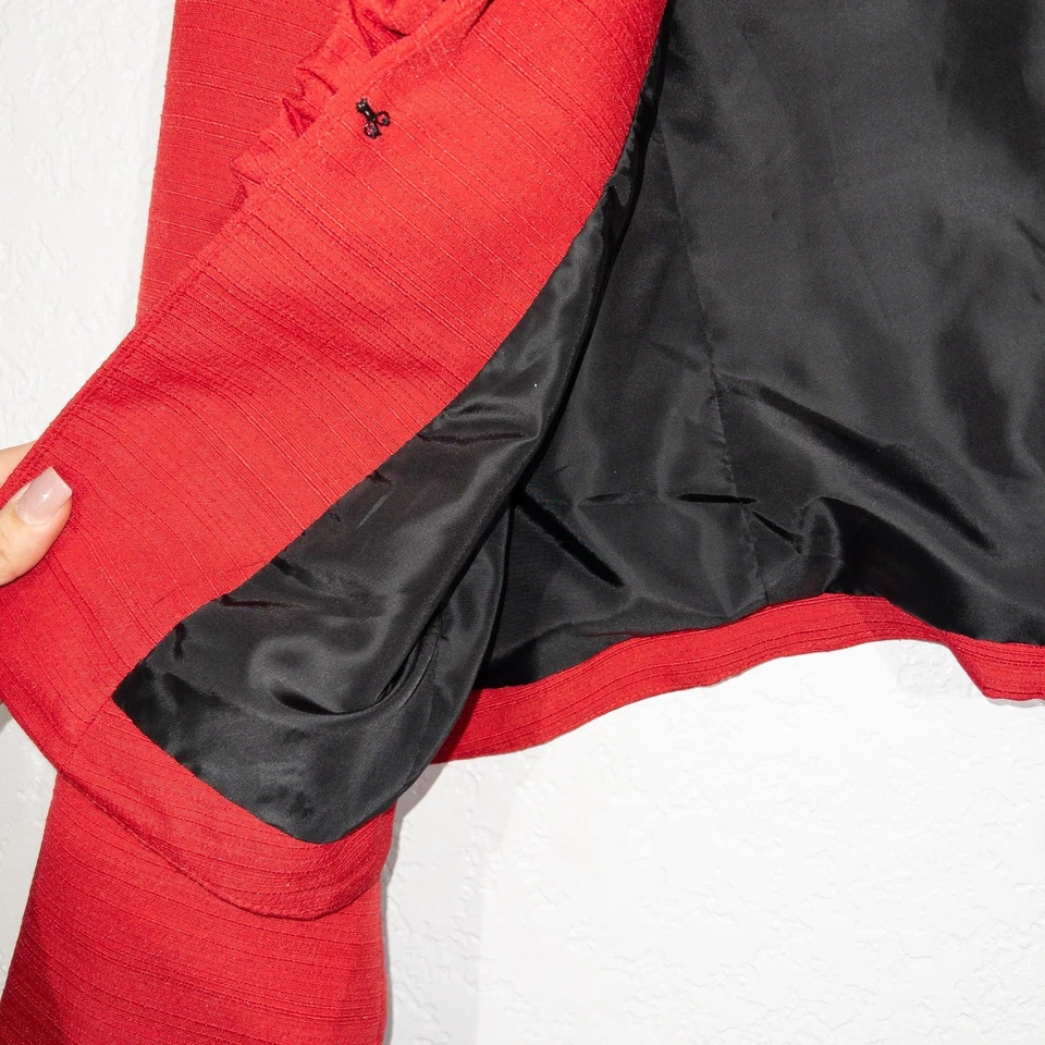 Ivy Chic New York Red Ruffle Front Blazer Size Large Petite - Image 4 of 4