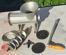 Vintage Large Meat Grinder Chopper No. 32 Cast Iron with Accessories