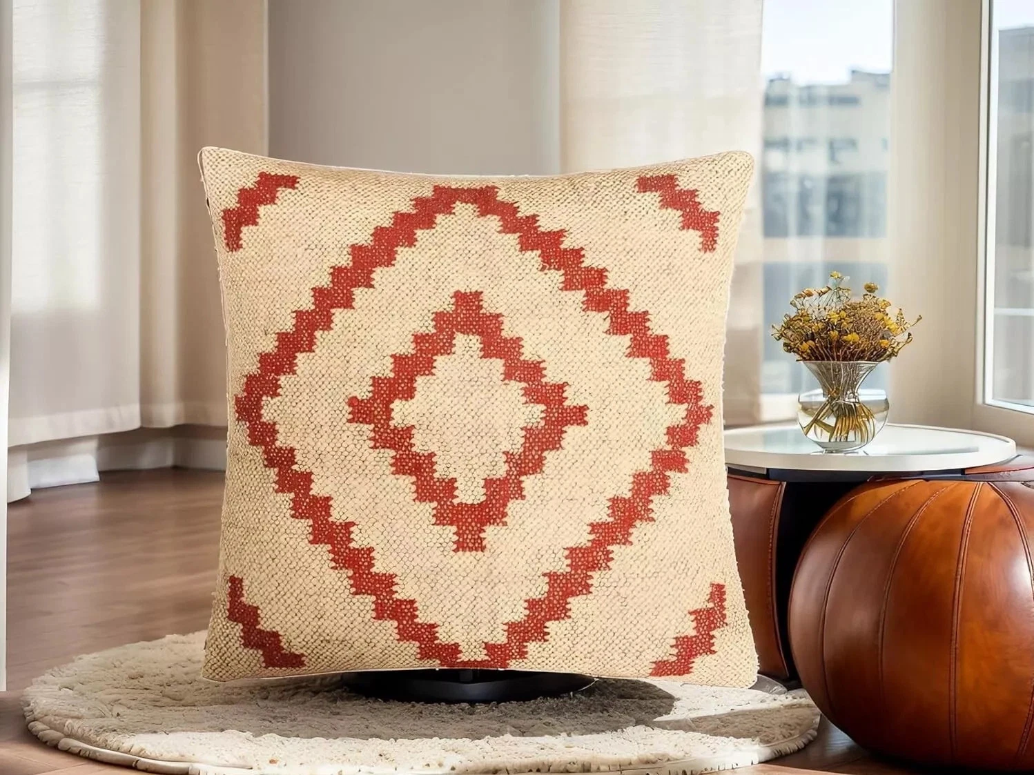 Rustic Boho Kilim Cushion Cover | Handmade Jute Throw Pillow | Navajo Style