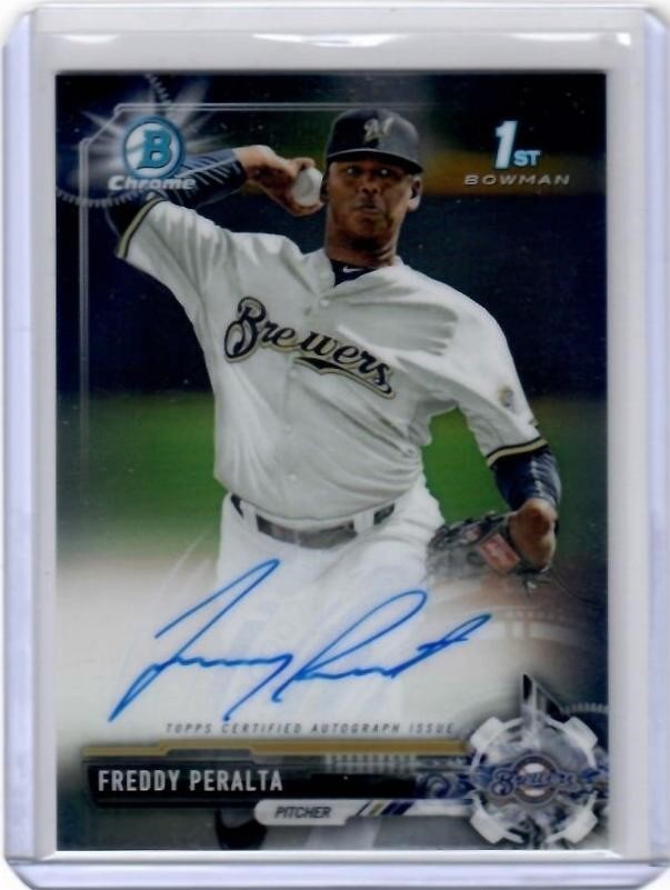 2017 Bowman Freddy Peralta Chrome Prospect Auto Card Milwaukee Brewers