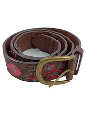 Desigual Damen Leder Gürtel Stickerei Blumen Boho Braun 114cm