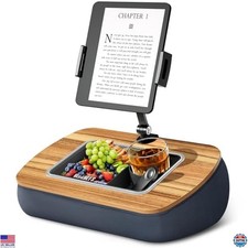 Adjustable Tablet Pillow Stand with Snack Bowl, 360  Rotating Clip, Gray