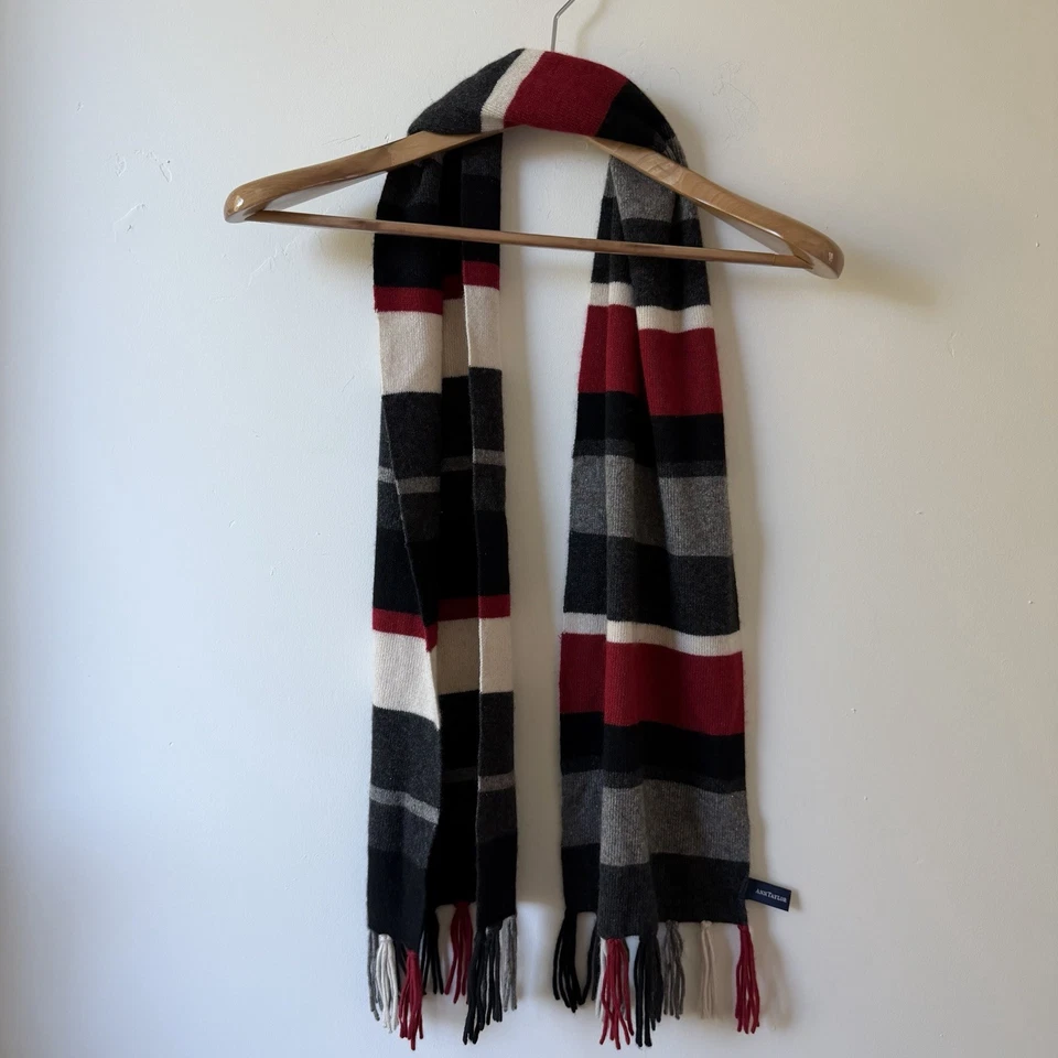 Ann Taylor Cashmere Wool Silk Scarf  Color Block Stripe Fringe Quiet Luxury - Image 3 of 4