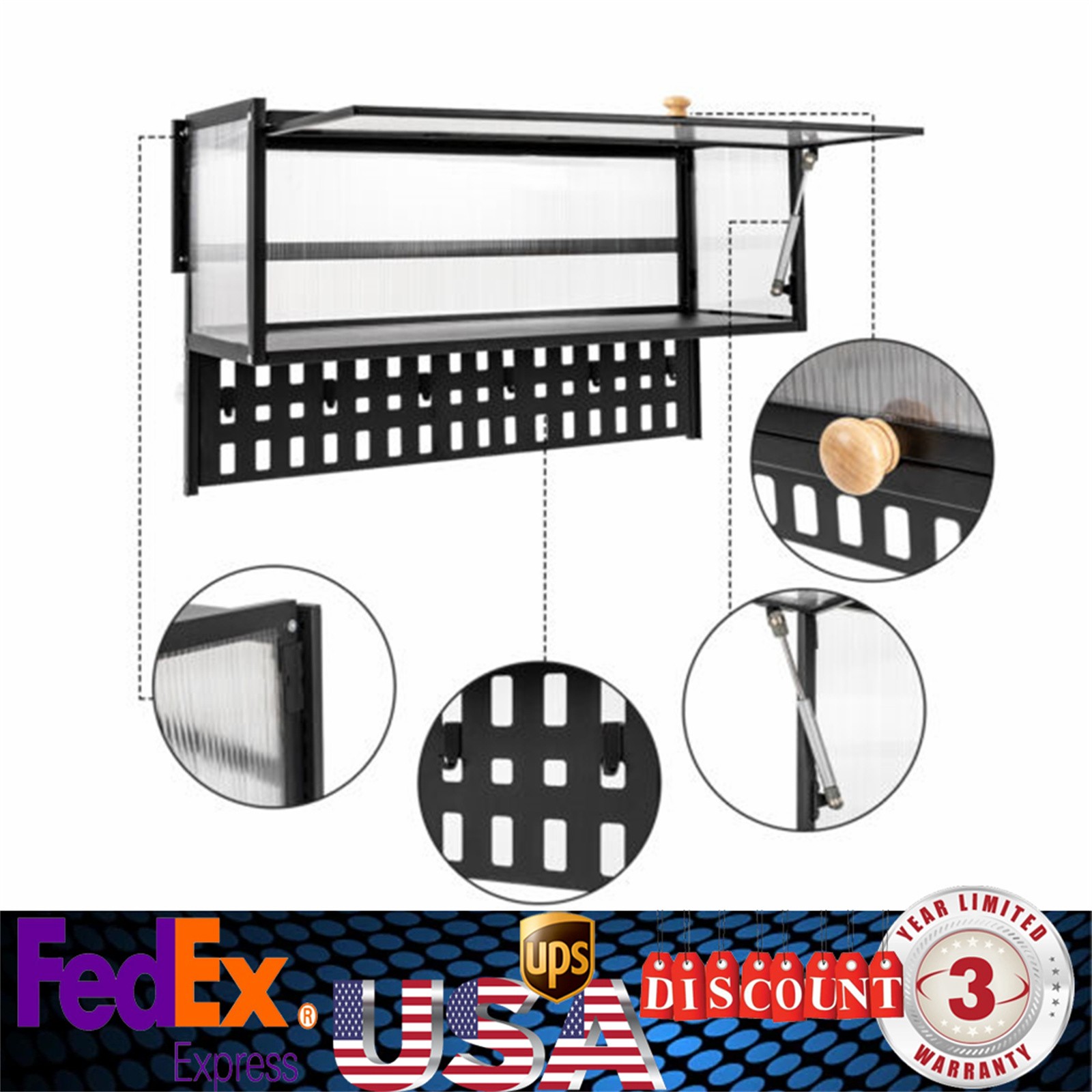 Wall Mount Kitchen Cabinet with Flip Up Door Storage Shelf Holds 55lbs-image