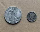 Lot Of 90% Silver Walking Liberty Half Dollar Coin And Mercury Dime 1942 D