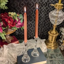 Pair 8"H Vintage 24% Lead Crystal Ribbed & Fluted Taper Candlestick Holders