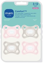 MAM Comfort Baby Pacifiers 3-12 Months 4 Pack, Cherry Blossom / Grey Green