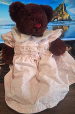 Russ BURGUNDY ROXANNE BEAR Plush 4018 w/ pinkish dress, 16" TALL NEW with tags