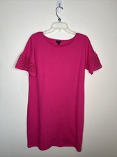Talbot's Women's PL Bright Pink Short Eyelet Sleeves Shift Dress-  EC