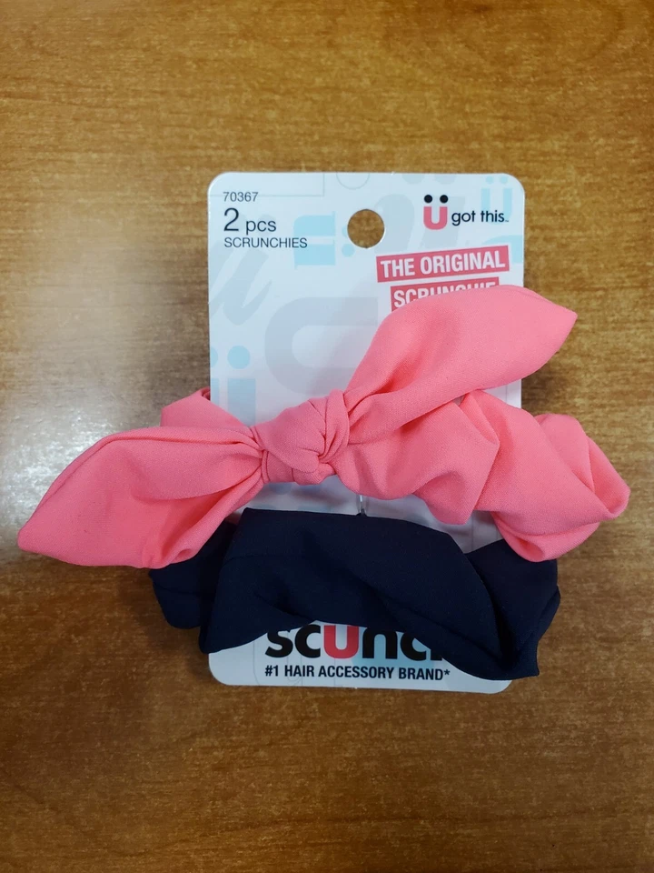 8 Packs of 2: Scunci Scrunchie Ponytail Holders Hot Pink Bow/Navy (3678)-R4P6 - Image 2 of 3