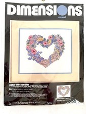 Dimensions Crewel Heart Vine Wreath 1356 Blue Ribbons Pink Flowers Personalize