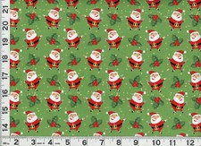 Happy Santa w/ Holly on Green Christmas Quilting Sewing Fabric by Yard 3227