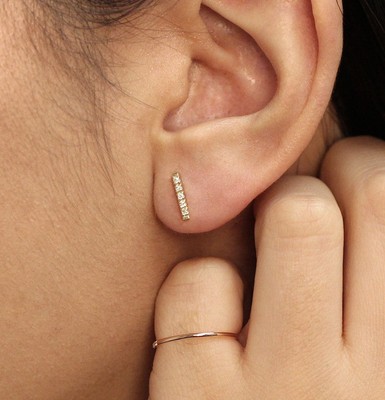 14K Massiv Gold Diamant Bar Ohrringe mit 5 Diamanten, einzeln oder paar