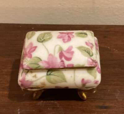Porcelain Floral Miniature Lidded Footed Trinket Box