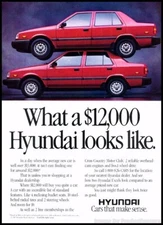 1988 Hyundai Excel what $12K looks Vintage Advertisement Print Art Car Ad J355