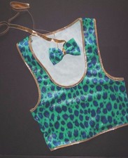 NWOT DANCE COSTUME VEST Gold Glittered Velvet Leopard w/ bowtie small child