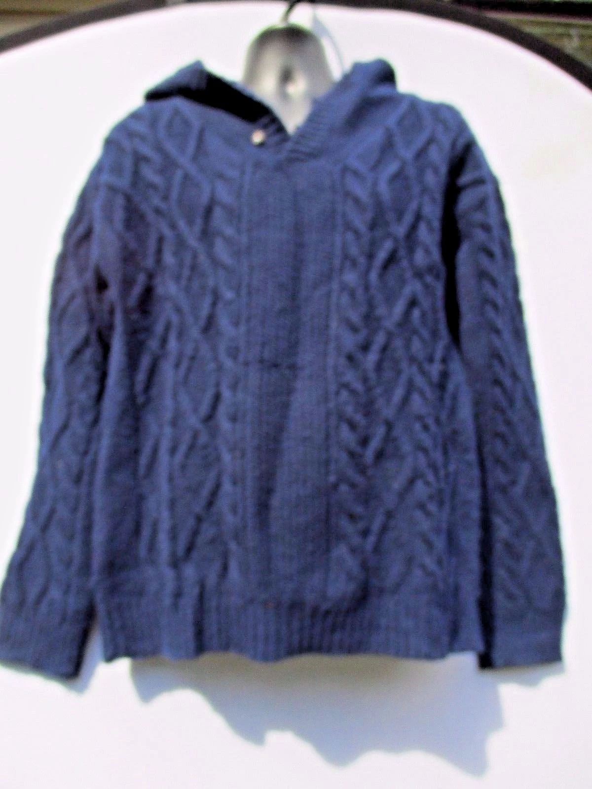 Bolivares Santiago Men Hood Cable V-NECK Blue Long Sleeve Cable Sweater Size M