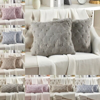 Throw Pillow Covers Jacquard Rabbit Faux Fur Sofa Couch