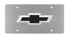 Chevrolet 3d Black Bowtie Logo Chrome Metal License Plate