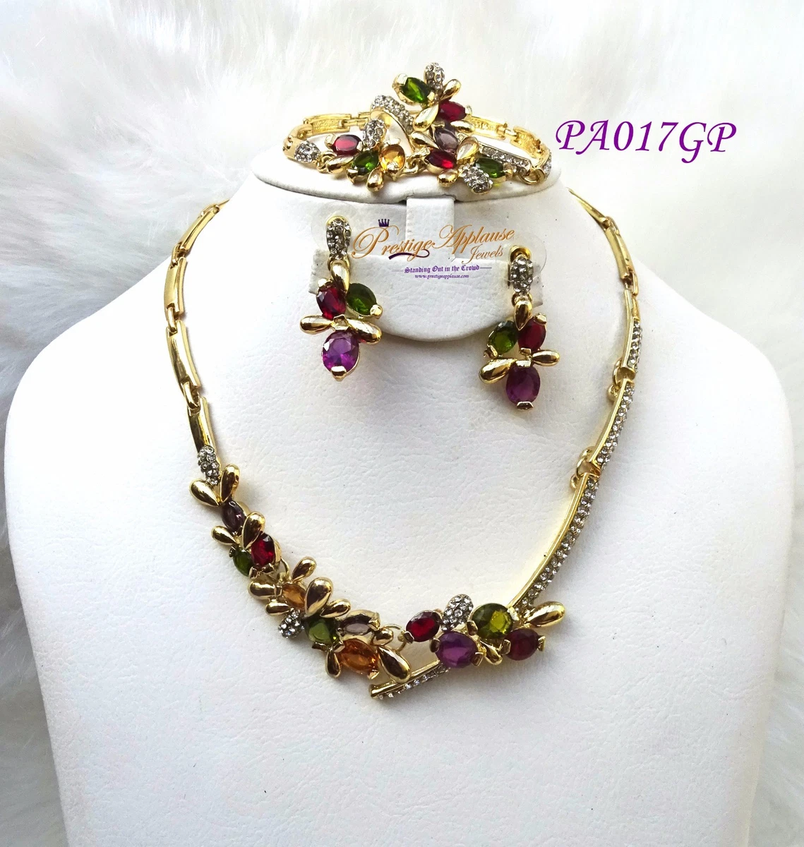 Beautiful New Design Multi Color Gold Plated Complete Set Necklace Jewellery Set