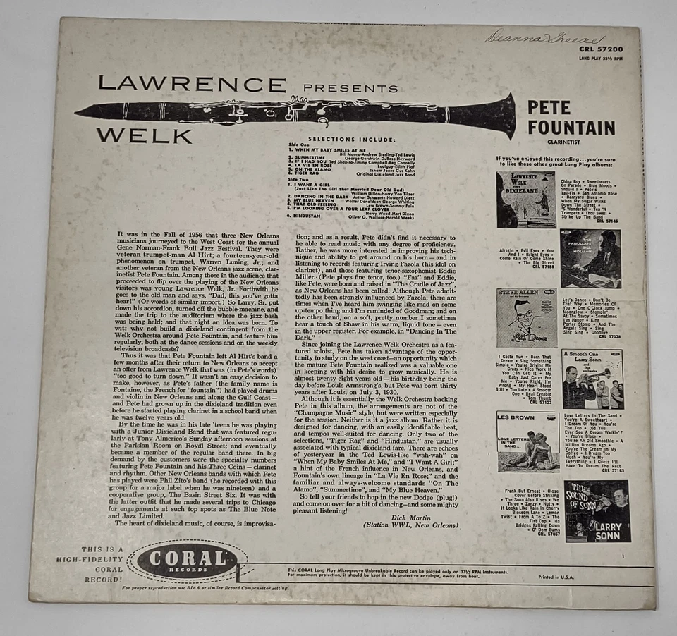 Pete Fountain – Lawrence Welk Presents Pete Fountain - CRL 57200 Jazz 1958 Foto 2 de 4
