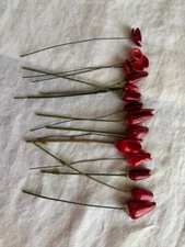 Handmade 15  Seashell Red Tulips Mini Floral arrangement 7" in tall VINTAGE