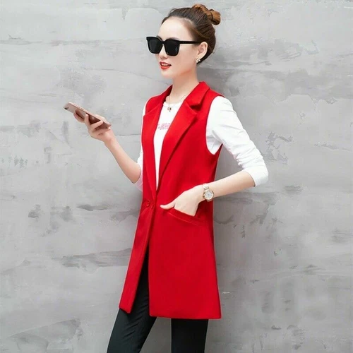 Gilet donna tuta gilet lungo smanicato blazer giacca spolverino cappotto cardigan - Foto 11 di 15