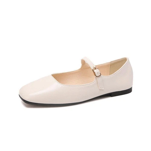 Zapatos de salón para mujer Mary Jane de ballet de tacón plano con correa en el tobillo punta cuadrada - Imagen 6 de 31