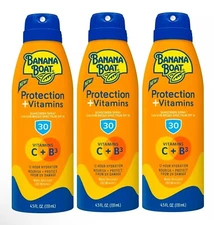 Banana Boat Protection and Vitamins Sunscreen Spray SPF 30 3 Pack Exp 1/2026