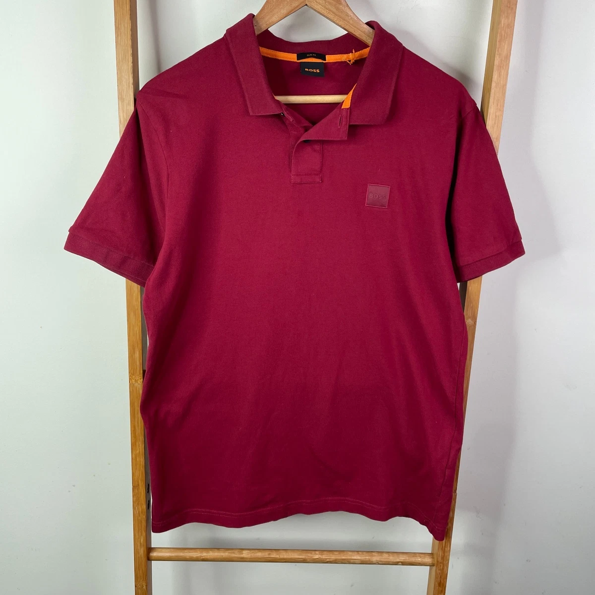 Hugo Boss Slim Fit Polo Shirt Mens Large Red Cotton Elastane Short Sleeve Smart
