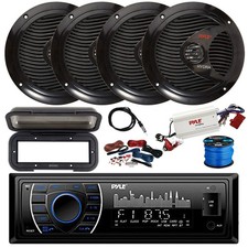 Pyle BT Marine Stereo Receiver, BT Amp, 4X 6.5" 150W Black Speakers,Accessories