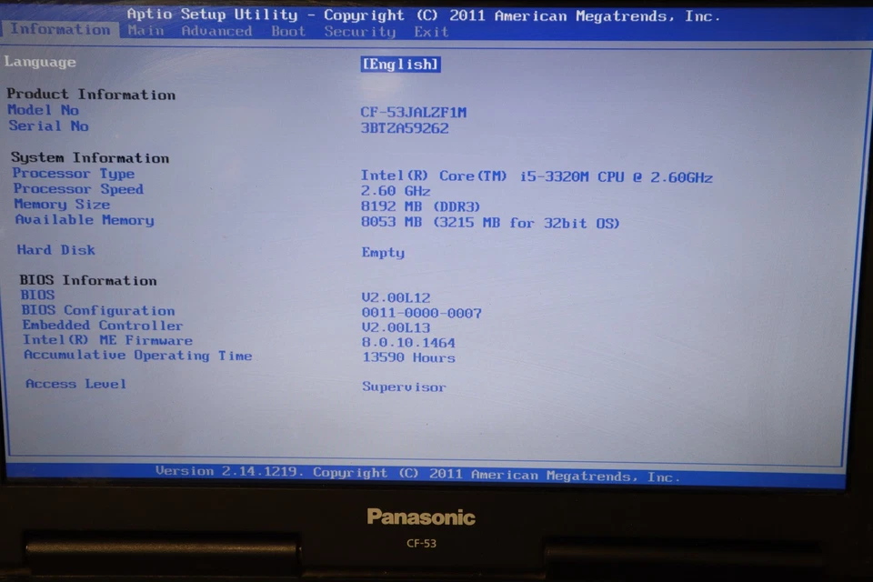 Panasonic CF-53 Laptop Intel Core i5 8GB RAM No HDD No OS - Image 2 of 4