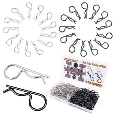 HobbyPark 200pcs Universal RC Car Body Clips Silver & Black R 1.4mm x 26.5mm 