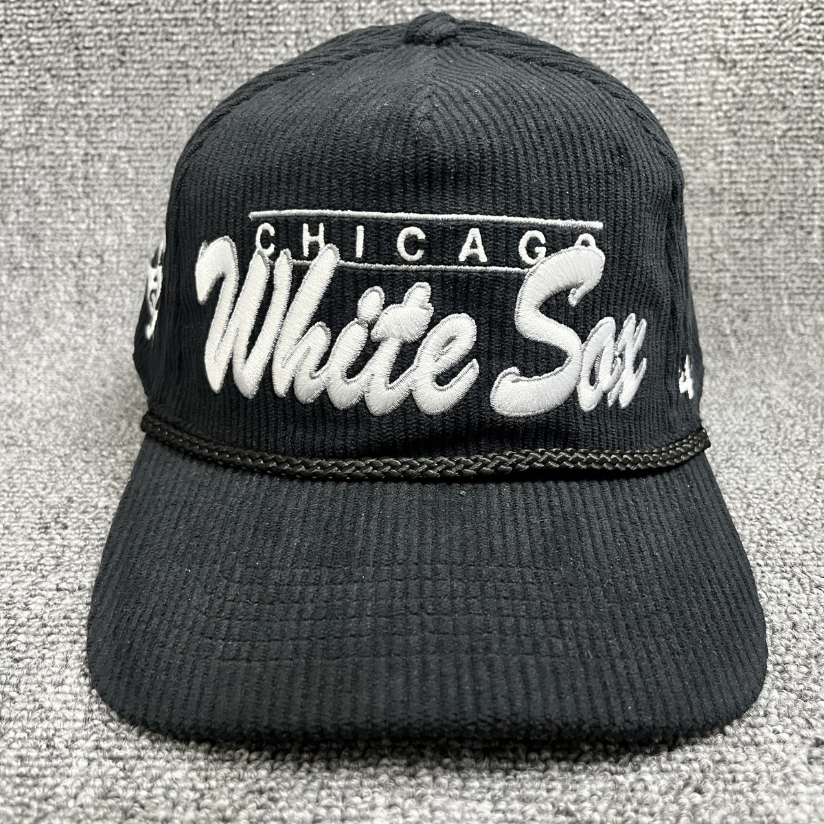 '47 Brand Chicago White Sox Black Corduroy Hitch Rope Snapback Hat Cap New