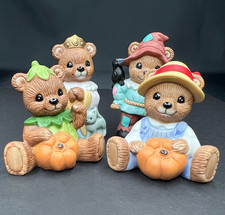 Vintage HOMCO Porcelain Halloween Trick or Treat Scarecrow Bears 1426, Lot of 4