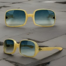 NOS 60s PARTY SUNGLASSES VINTAGE SQUARED FRAME BLUE LENSES FRANCE MADE