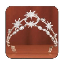 Star Moon Crown Silver Bride Wedding Headband Rhinestone Tiara Goddess