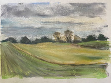 ::FRANZ EHMKE 1928 - 2018 BERLIN PASTELL ANSICHT FELD HÜGEL IM FRÜHLING