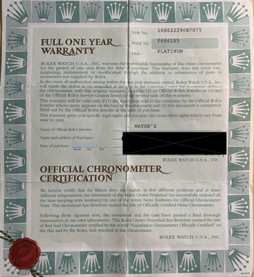 Rolex Watch Warranty & Official Chronometer Certification | eBay
