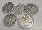 [Lot of 5] Walking Liberty Half Dollar - 90% Silver - Lots of 5 (WITH CAPSULES)
