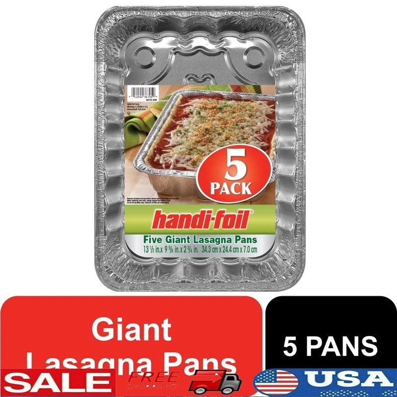 Giant Aluminum Disposable Lasagna Pans Set of 5 Baking Meals Casseroles Parties