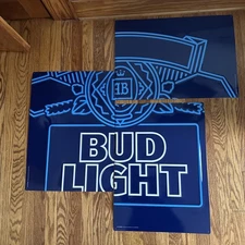 Bud Light Beer Three Piece Logo Metal Beer Sign Set - Brand New In Box!