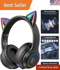 Durable Cat Ear Bluetooth Headphones for Kids  Adults - 55H Play Time  Comfort