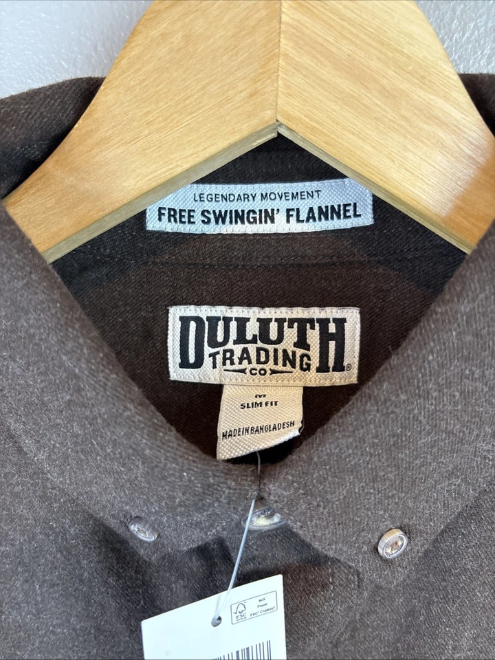 Duluth Trading Company Free Swingin Flannel Shirt Size Medium Brown Slim Fit - Image 3 of 4