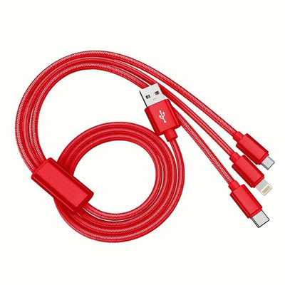 2m Ladekabel 3-in-1 Schnell USB Typ-C Micro iOS Handy iPhone Samsung Huawei Rot